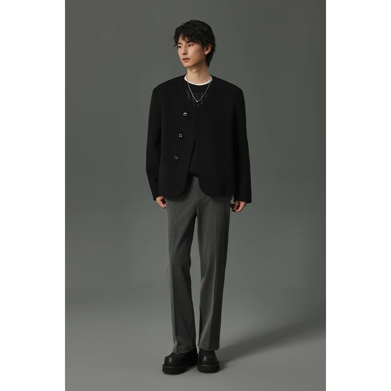 【重磅双面绵羊毛男士夹克】秋冬短款宽松时尚潮流黑色外套简约潮18