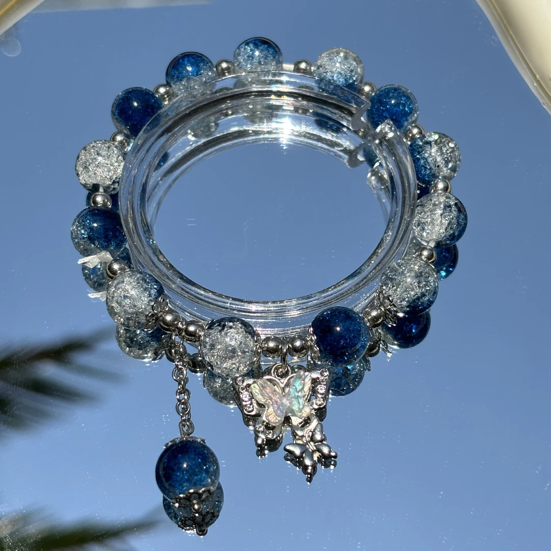 非金属玻璃手链 玉碎蝴蝶手串气质百搭素款小众复古高定简约轻奢