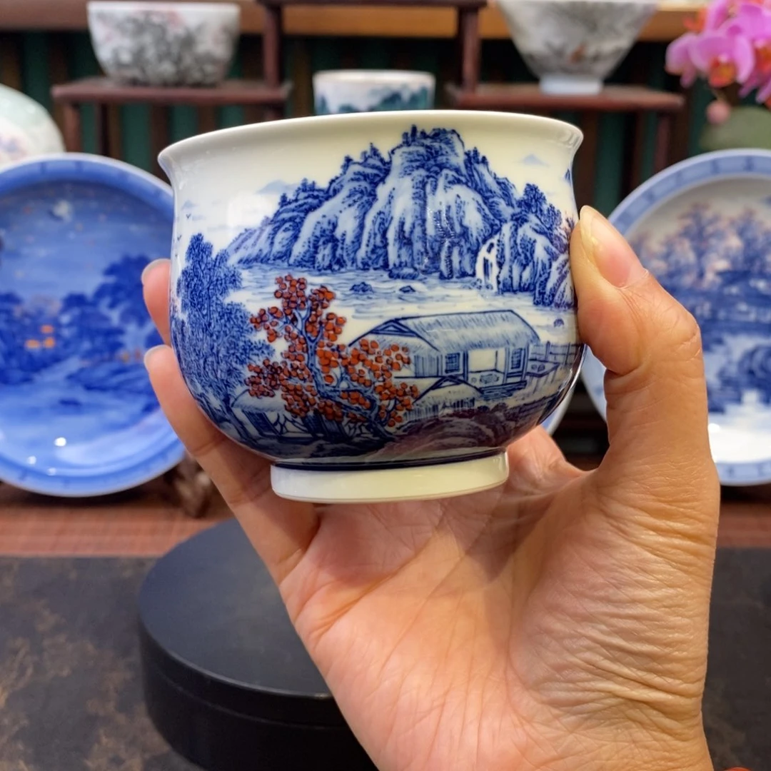 手工陶瓷柴窑重工山河颂福袋杯