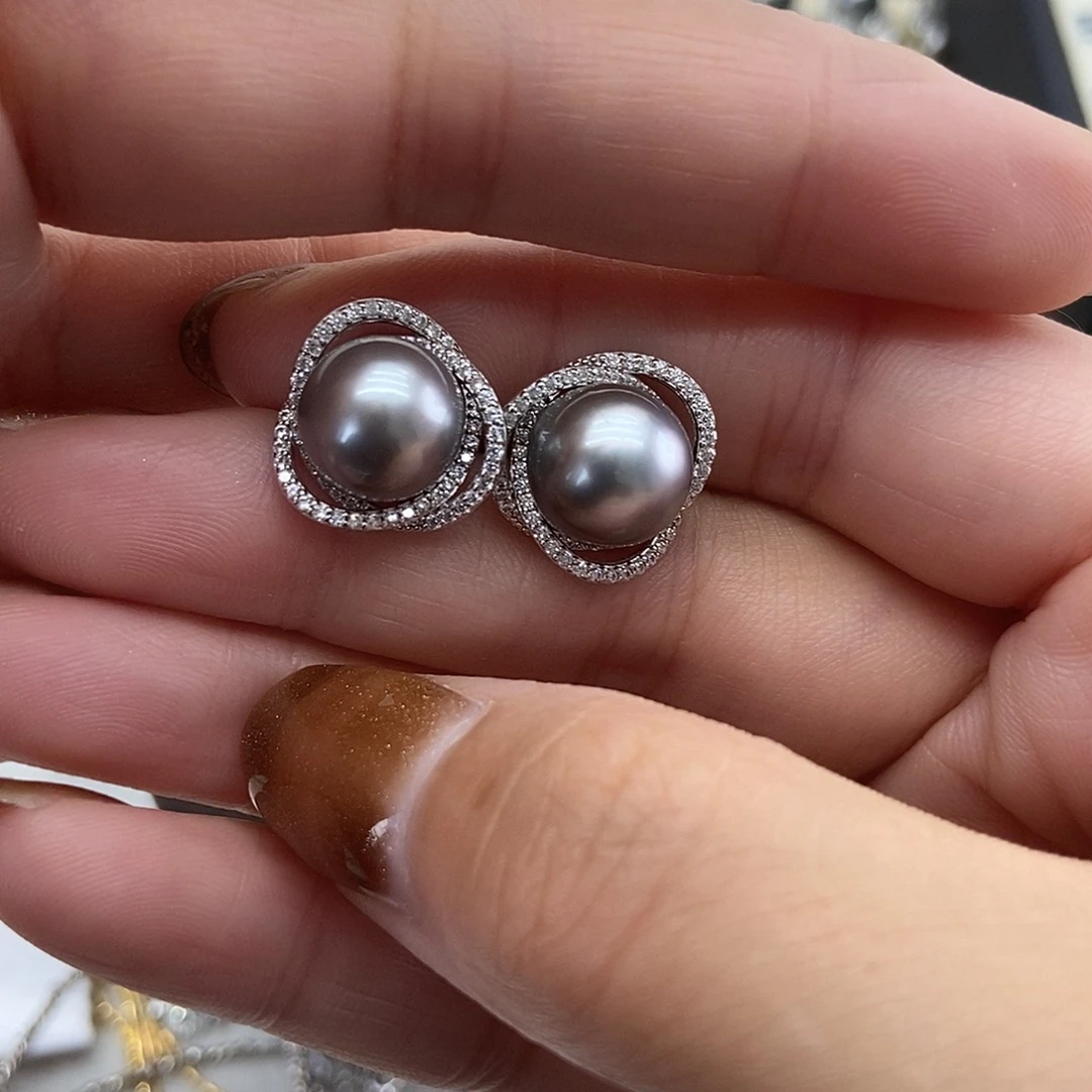 海水珍珠耳饰银S925镶嵌