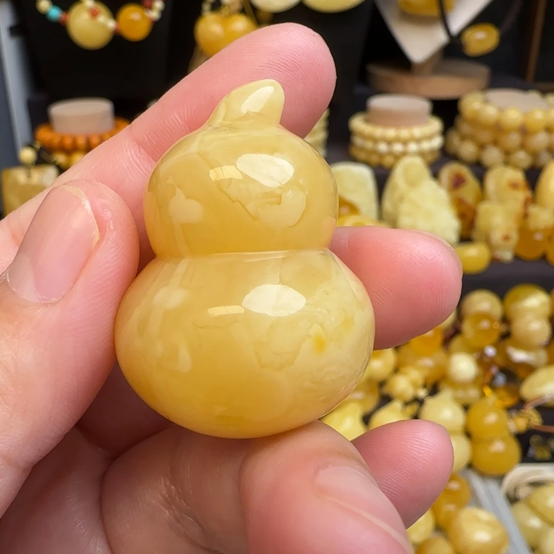 琥珀未镶嵌套链天然俄料蜜蜡葫芦吊坠