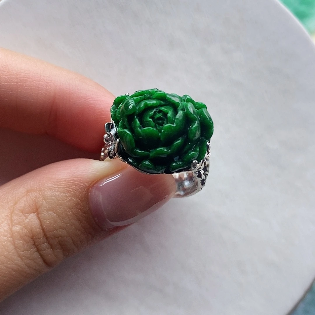 翡翠戒指银S925镶嵌