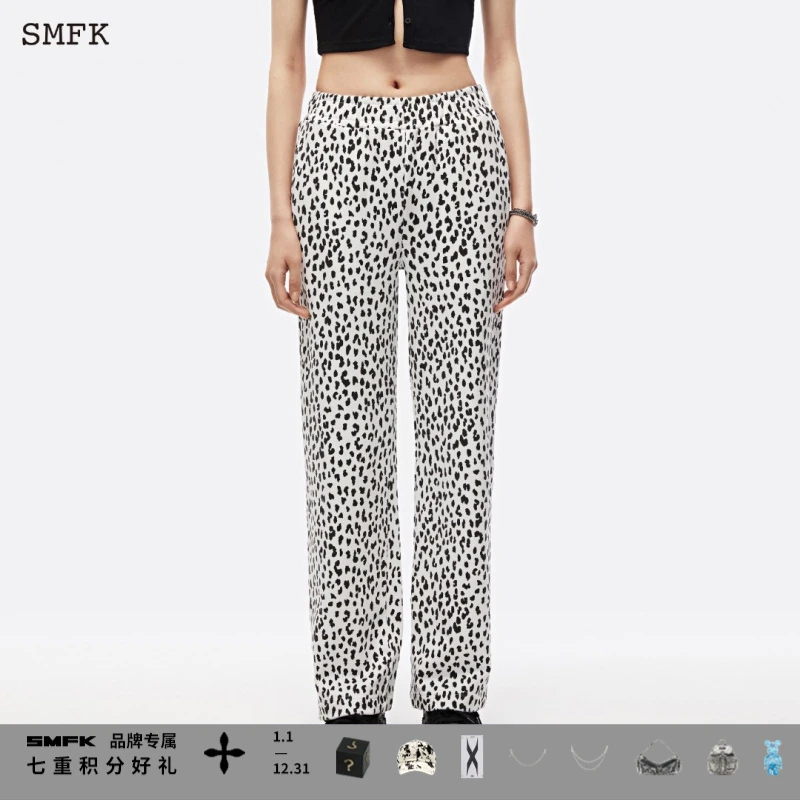 SMFKLeopard豹纹运动阔腿裤 UP001WL 复古宽松休闲显瘦百搭直筒裤