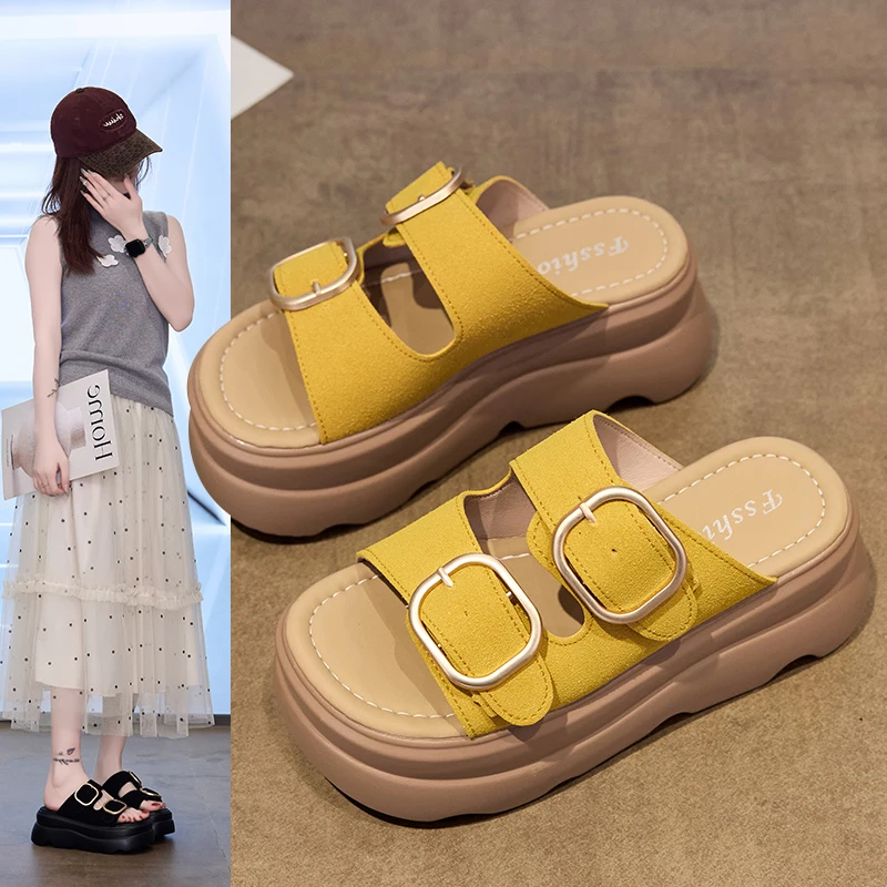 小个子厚底增高7cm夏季拖鞋女外穿时尚百搭一字沙滩凉拖鞋小码33