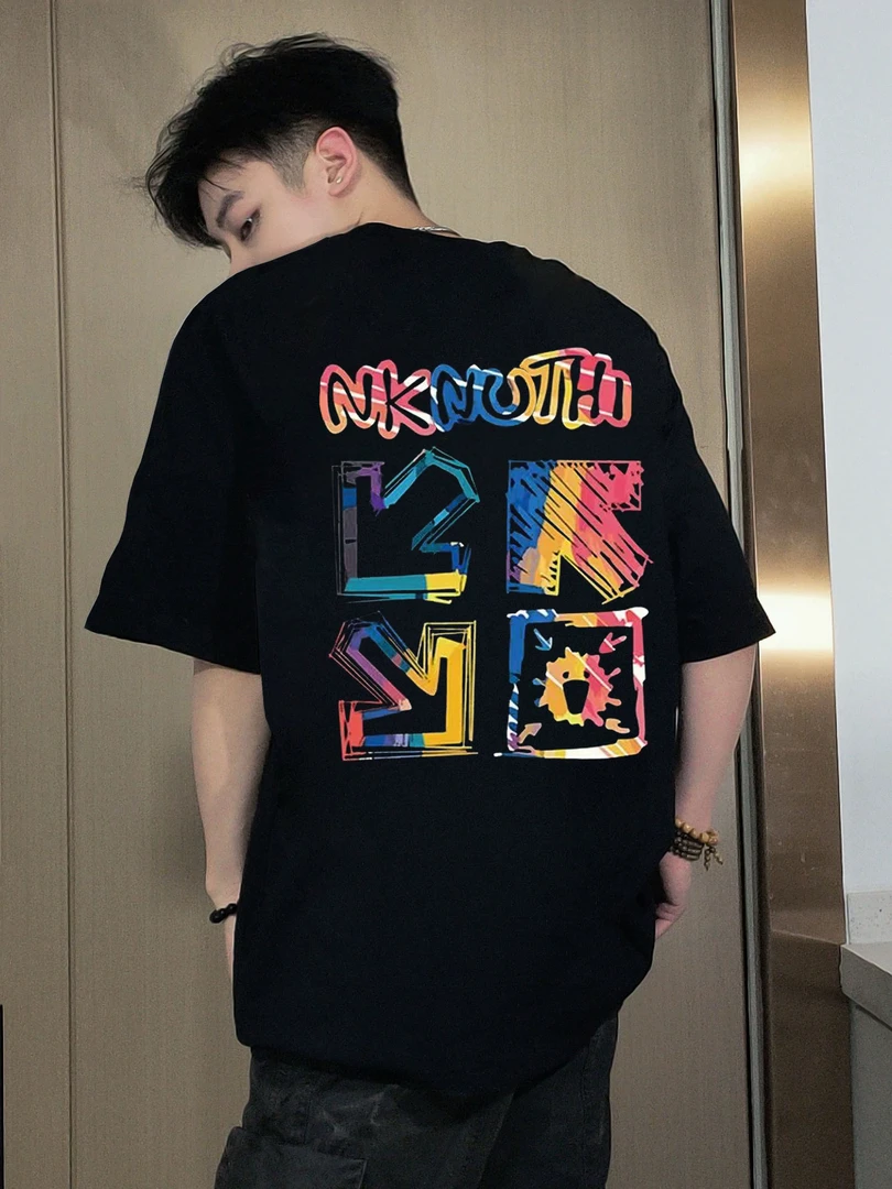 美式高街涂鸦印花短袖男款夏季潮牌痞帅百搭炸街t恤高级感上衣t