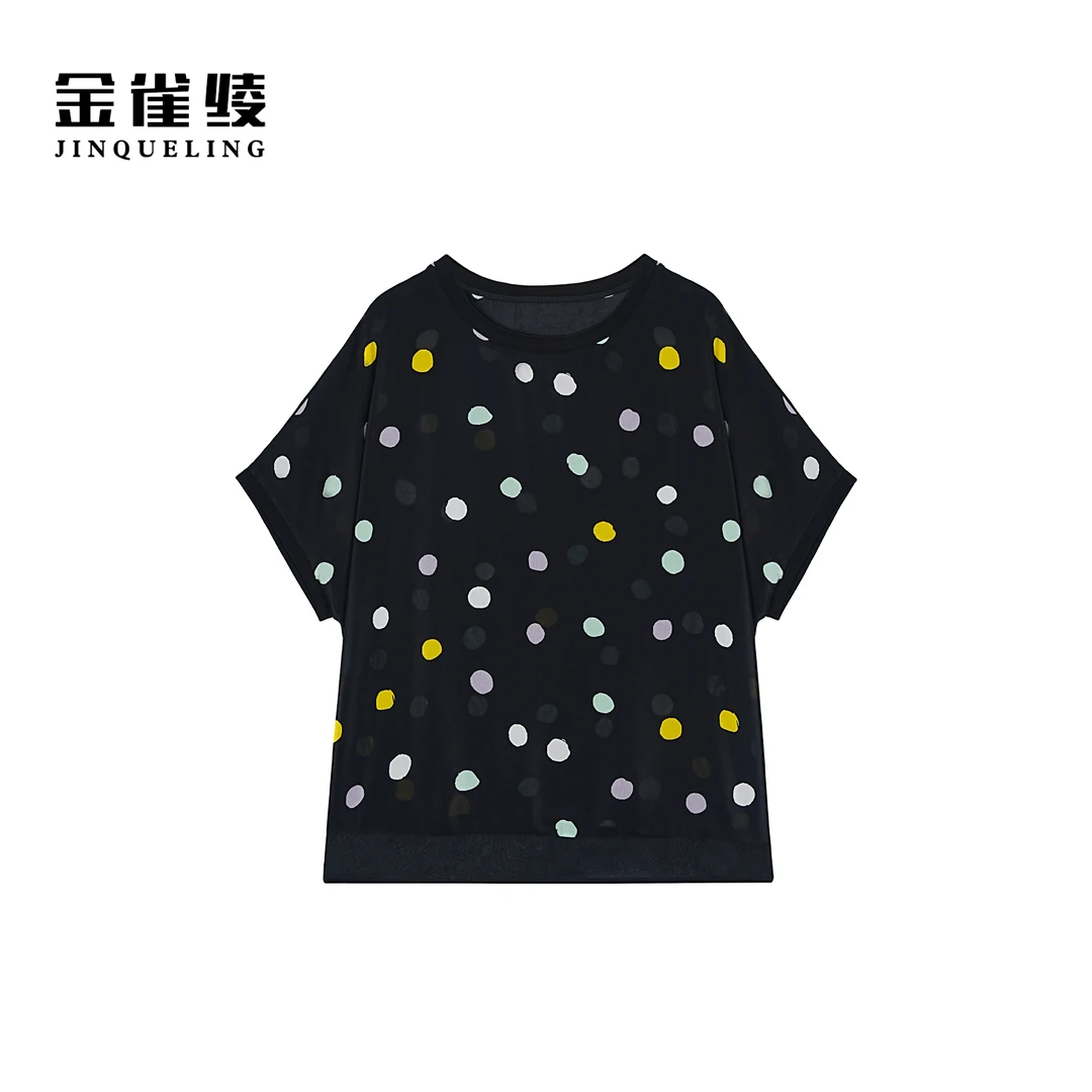 金雀绫【彩虹豆】100桑蚕丝波点满印亲肤加宽加大小衫SZA2S390