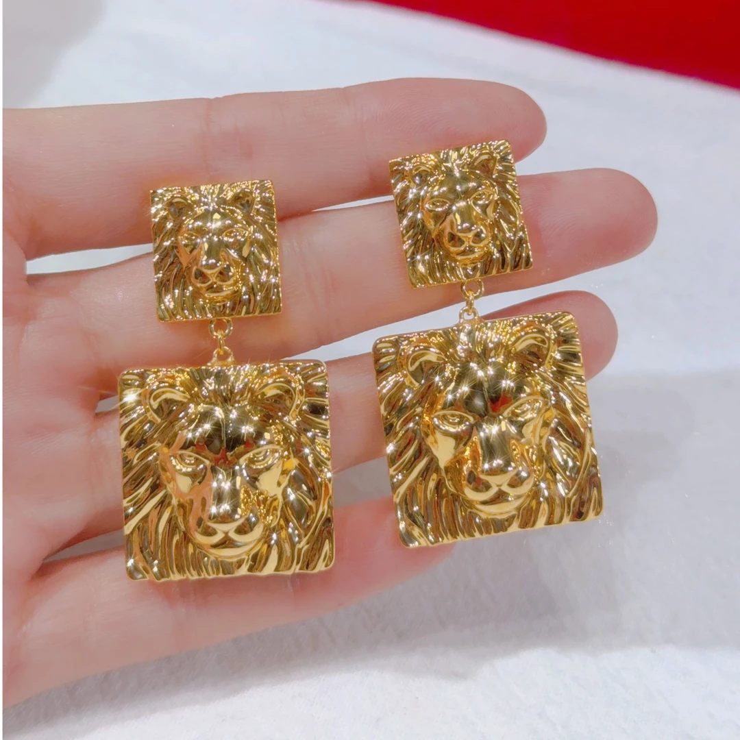 【苏妮法】足金999狮尊耳钉限量宽5D素款时尚霸气轻奢气质重工夸张