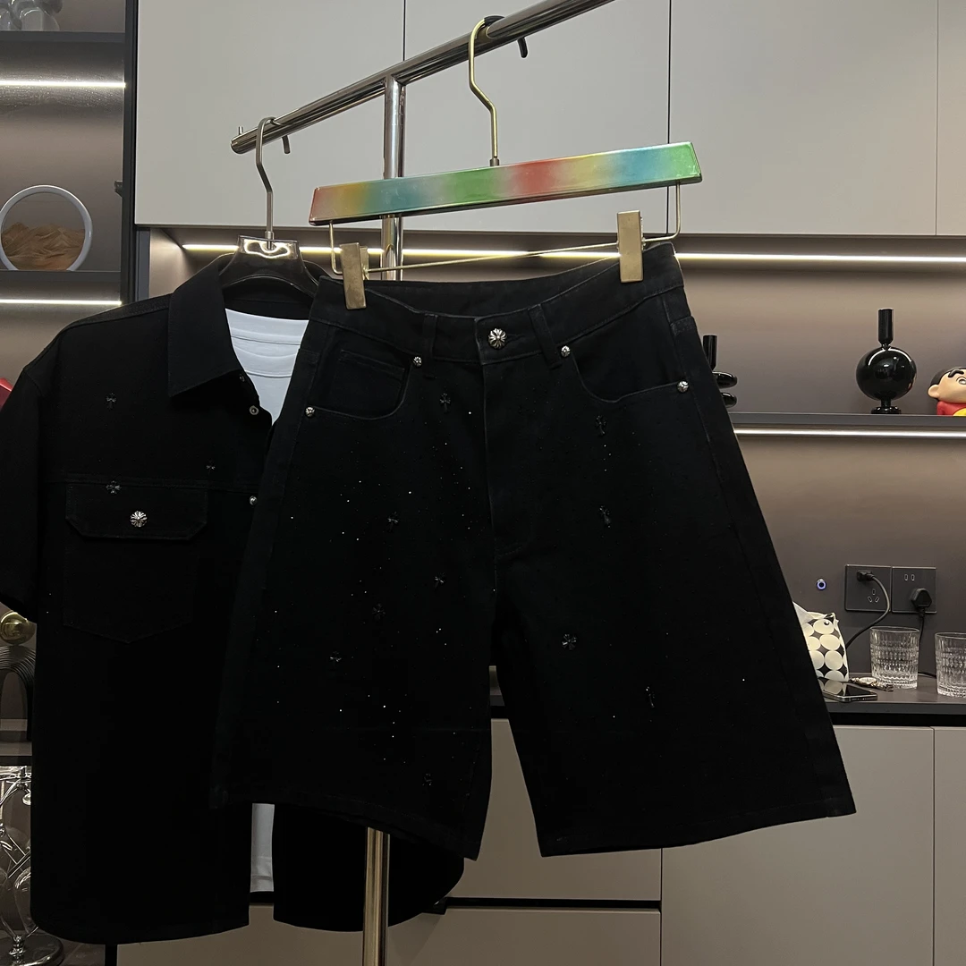 【满天星牛仔短裤】2025潮流新款百搭暗黑满天星短裤（男女同款）