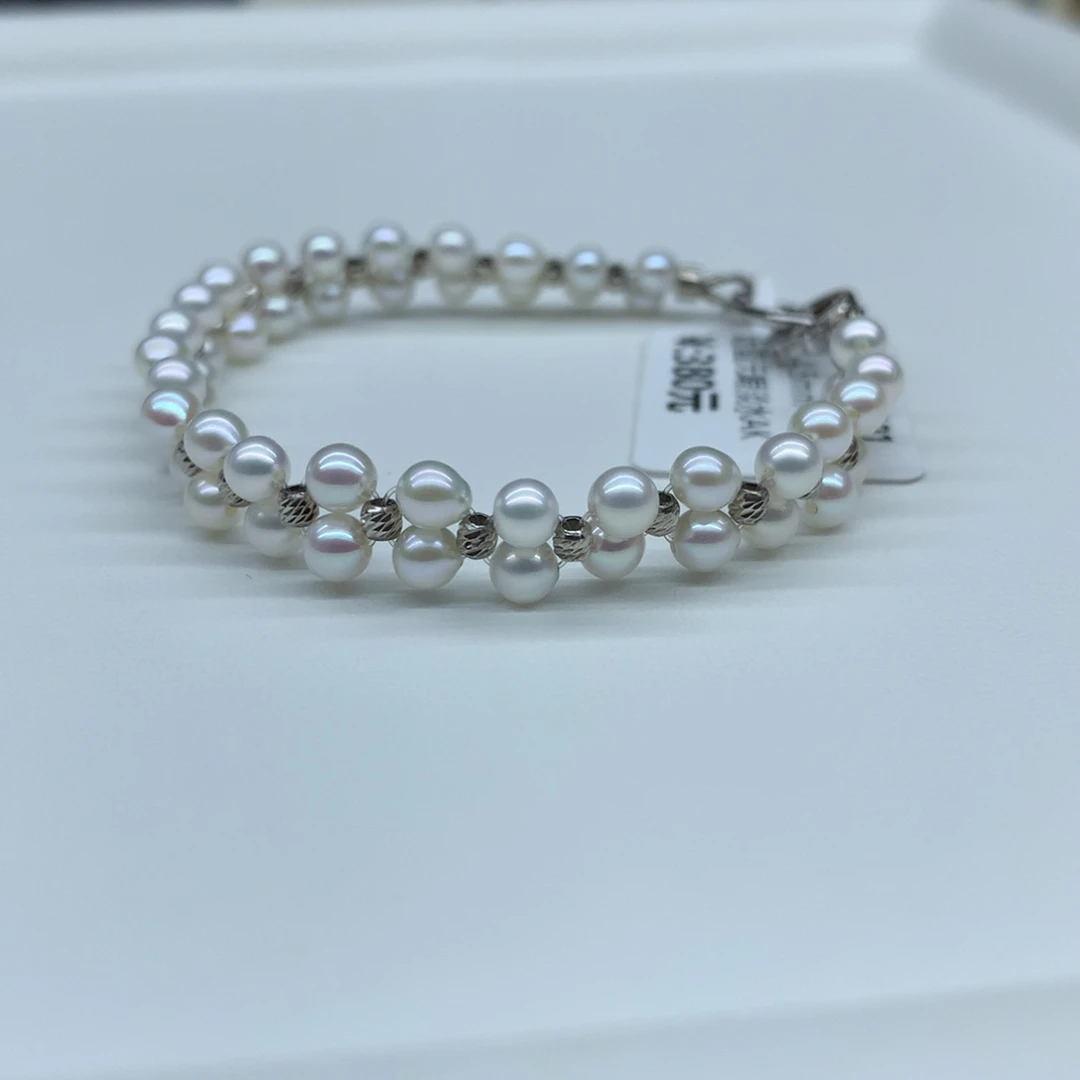 淡水珍珠手绳银S925镶嵌3.5-4mm小米手串