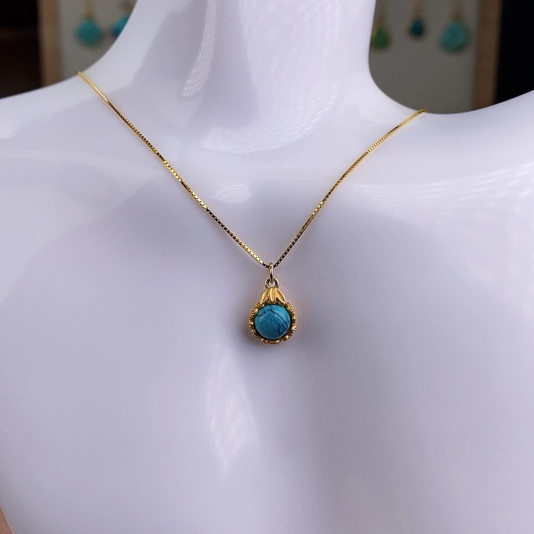 绿松石银S925镶嵌颈饰