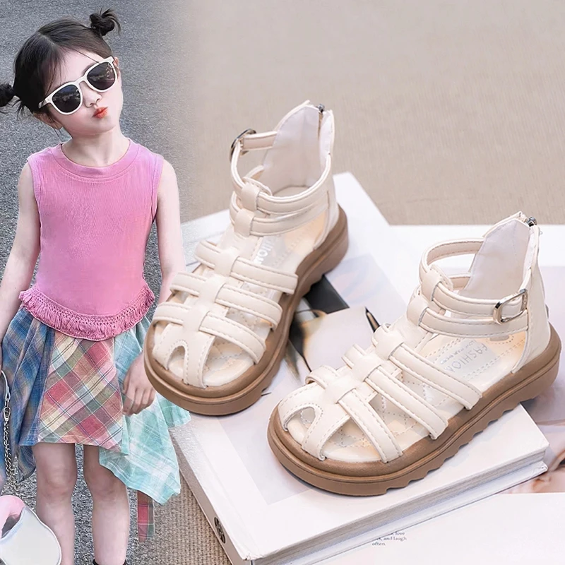 ABC 女童凉鞋2025夏季新款儿童鞋子女孩公主鞋软底防滑洋气罗马鞋