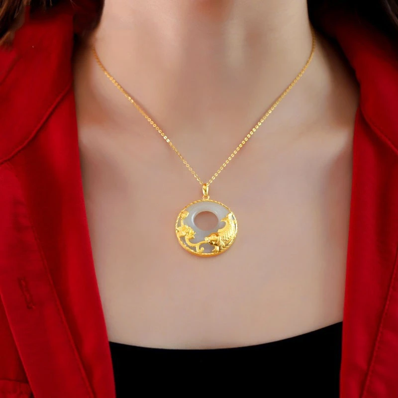 【高品质】鲤鱼吊坠项链平安扣莲花挂坠气质款居家日用