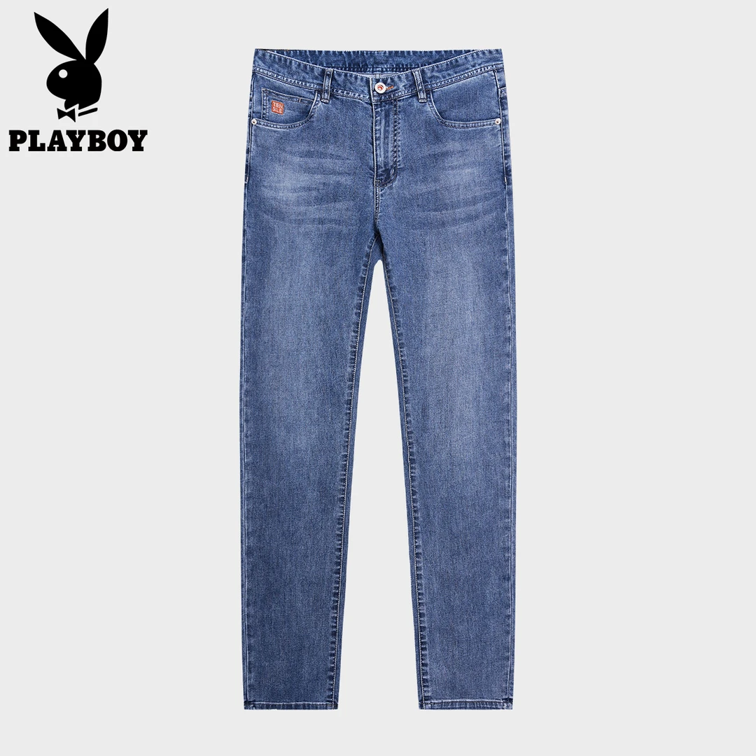 花花公子男士牛仔裤吸湿排汗薄款长裤商务直筒舒适时尚百搭蓝色