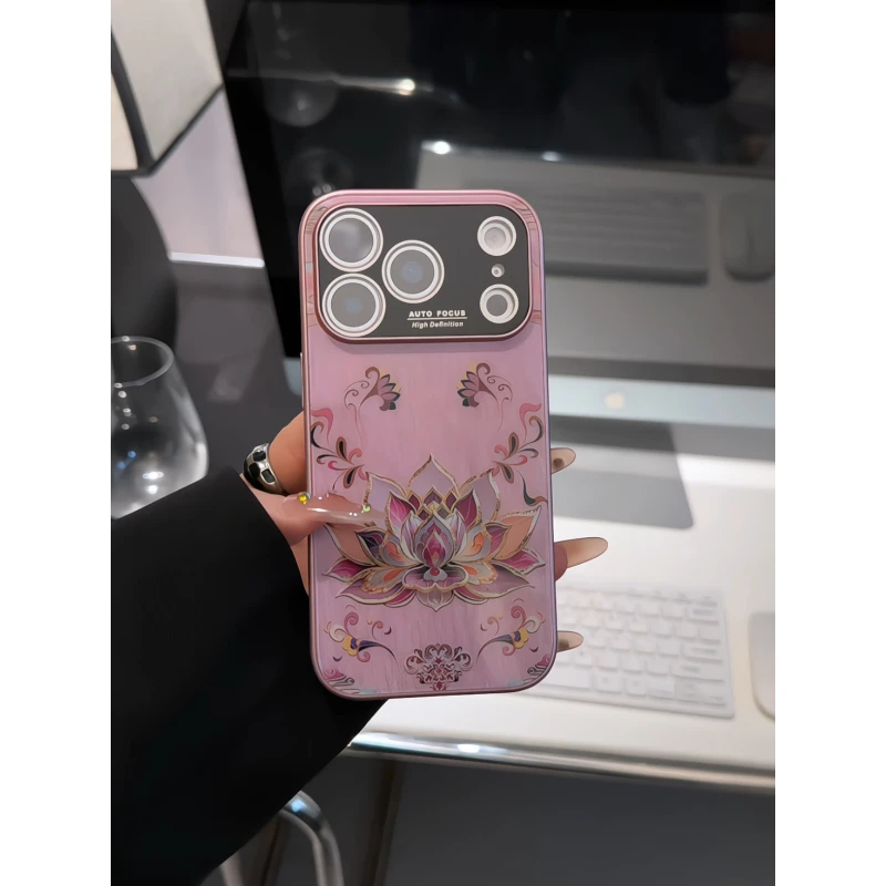 敦煌莲花适用苹果17Pro手机壳16pm肤感视窗玻璃15/14plus卡通女12