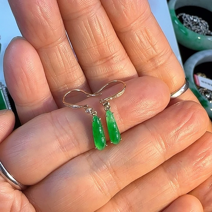 翡翠耳饰18K金镶嵌耳勾