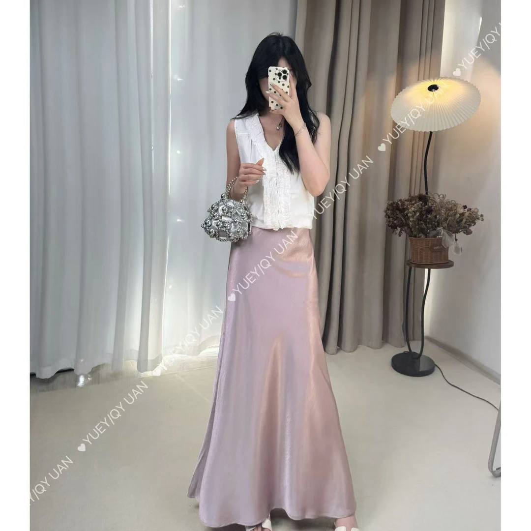 超薄缎面半身裙新款早秋法式光泽感修身显瘦垂感舒适时尚鱼尾裙