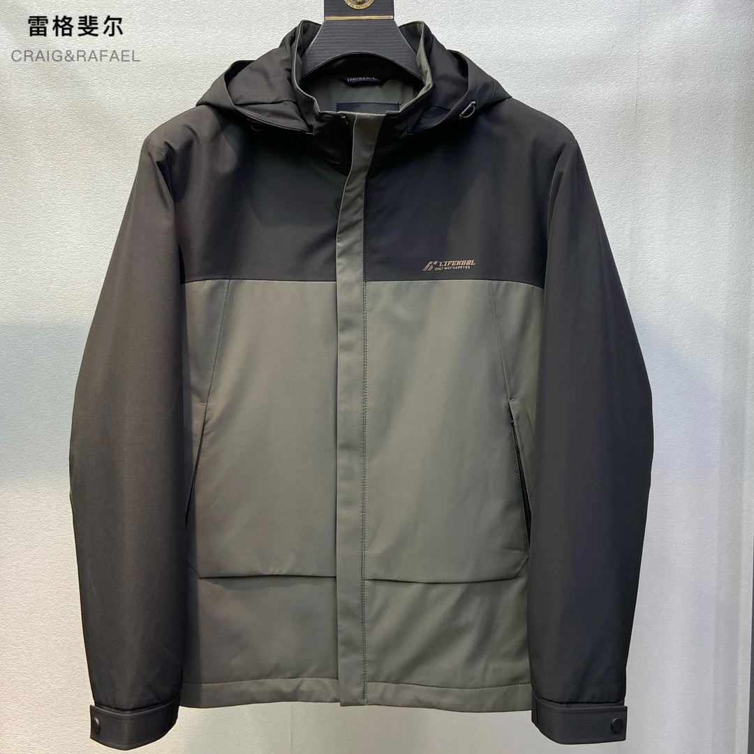 89JK581男士连帽加绒夹克外套拼色休闲帽可拆卸上衣2025秋季新品
