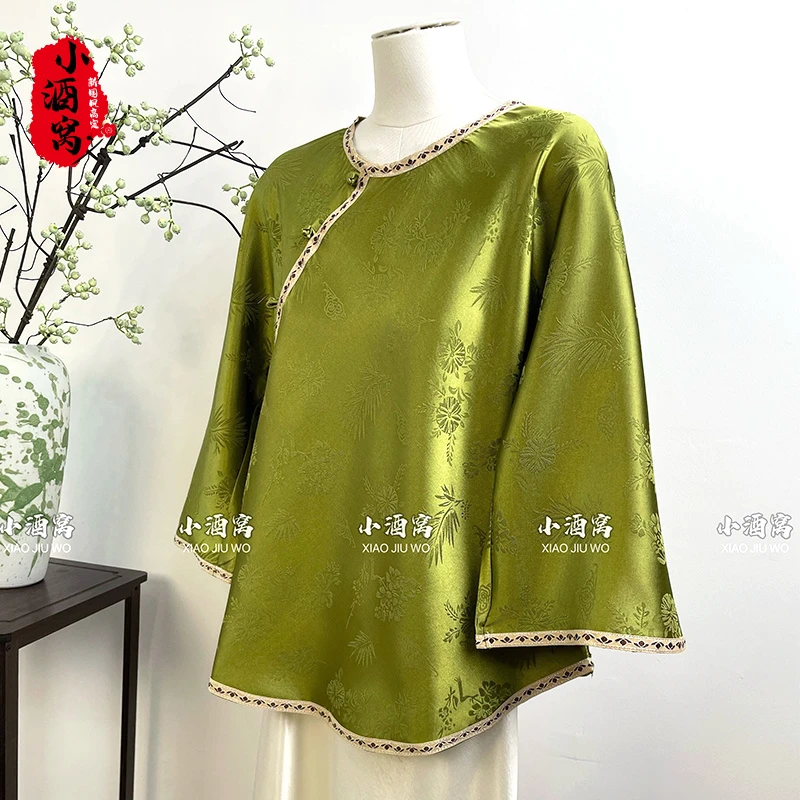 [花运年]小酒窝新国风 新中式时尚气质印花上衣T恤打底衫-60