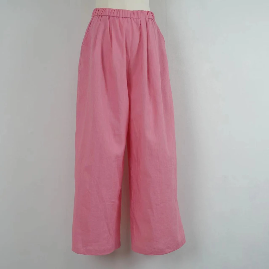 【0907】麻料裤~夏季清凉松紧腰阔腿直筒九分裤百搭麻料裤