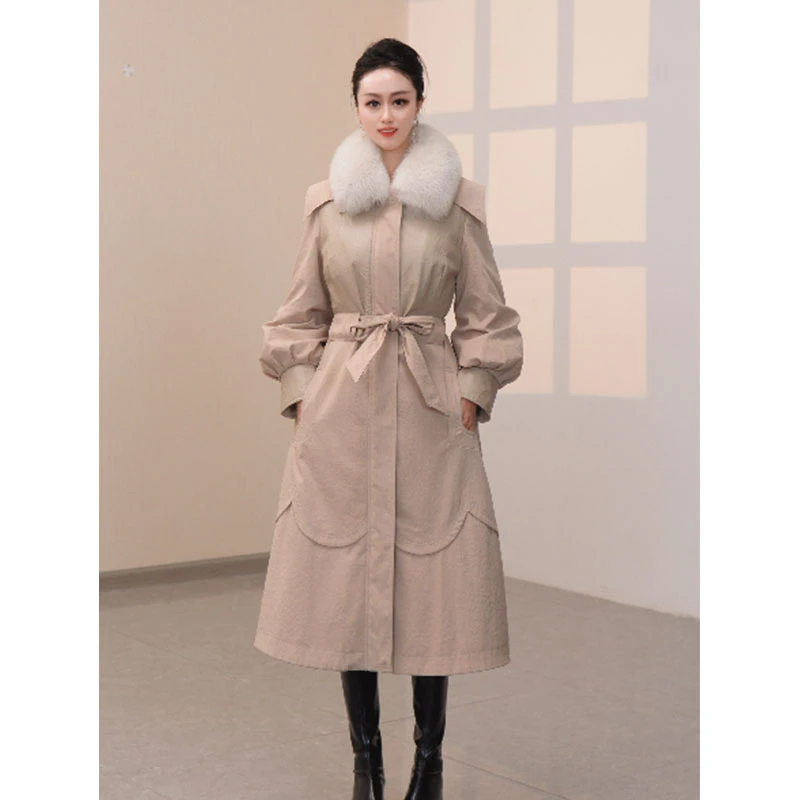 轻薄秋鹅绒服狐狸毛领流光风羽绒服风衣百搭宽松气质修身款 88106