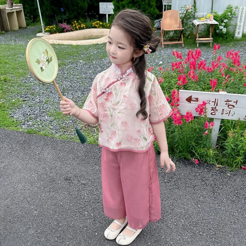 女童新中式国风套装2025夏季新款儿童洋气盘扣古风女宝宝汉服夏款