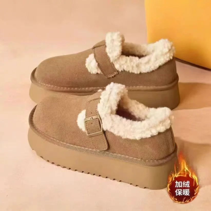 厚底雪地靴女款秋冬加绒复古百搭保暖棉鞋时尚防滑加绒加厚勃肯鞋