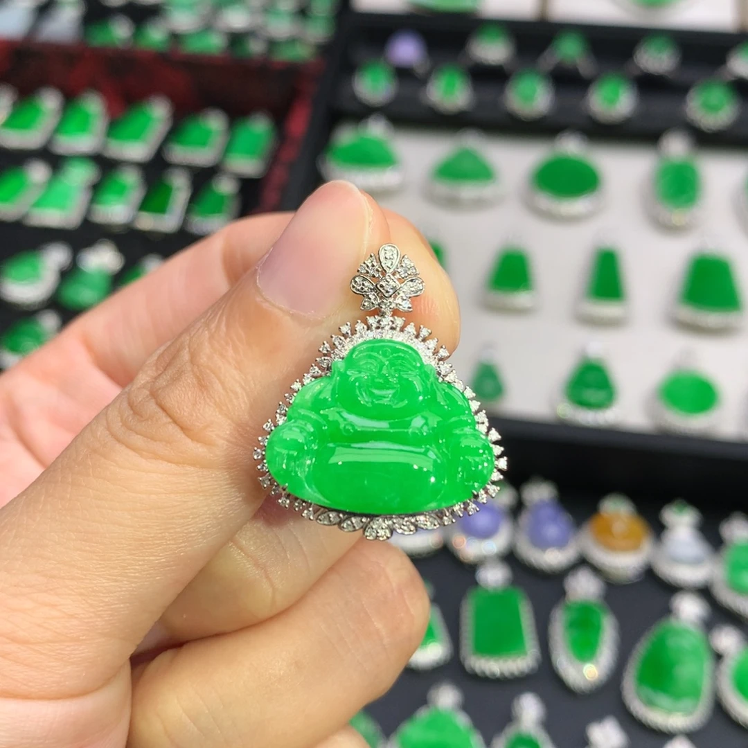 翡翠18K金镶嵌吊坠(不含链)