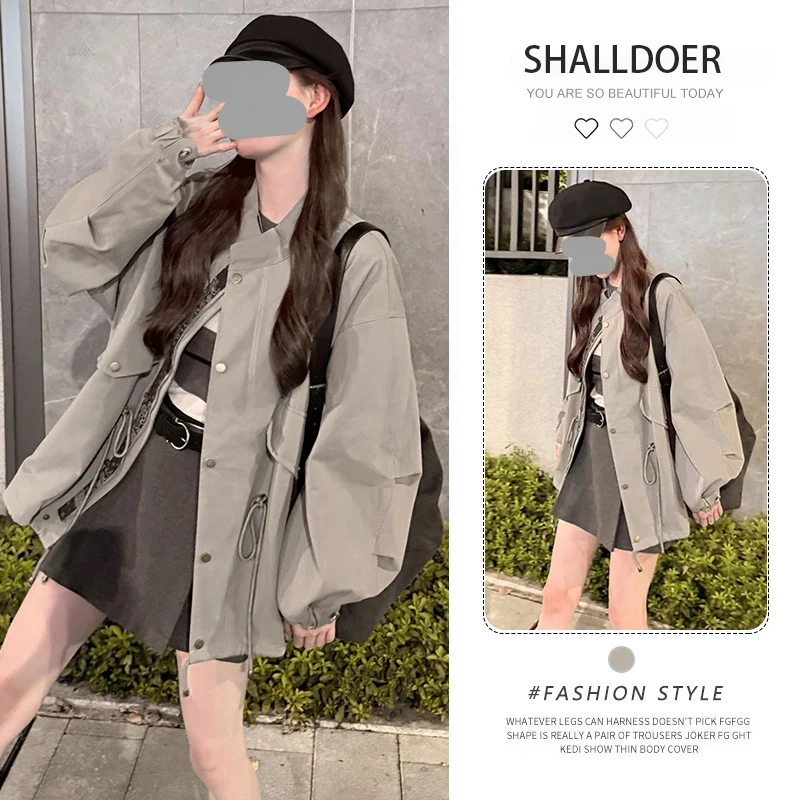 美式复古收腰显瘦风衣外套女2025春秋新款大衣宽松显瘦中长款上衣