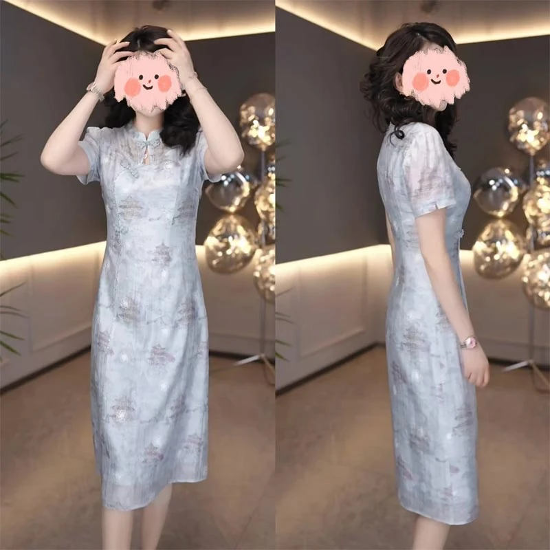 轻熟风减龄旗袍印花裙子2025夏季新款新中式国风气质显瘦连衣裙女