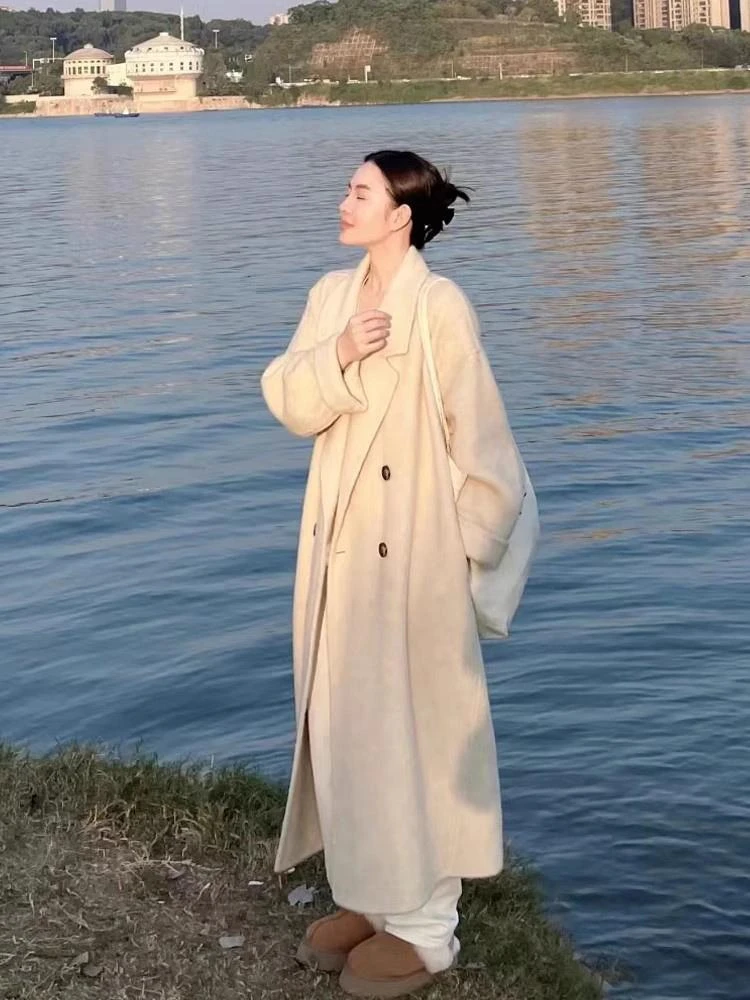 大码加厚毛呢大衣女加长版到脚踝2025秋冬季高个子超长款呢子外套