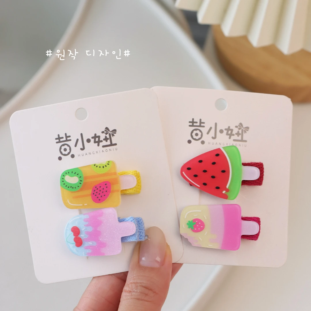 2025夏季新品韩版宝宝可爱雪糕全包布发夹不伤发婴儿刘海发卡发饰