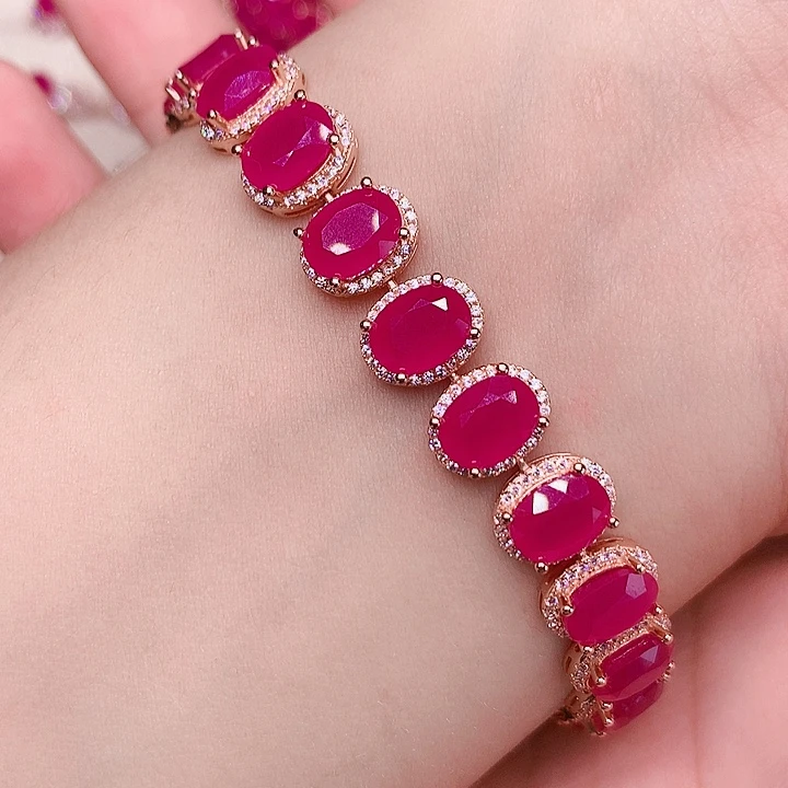 手链银S925镶嵌红宝石