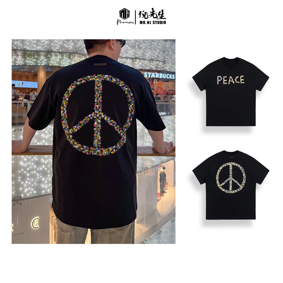 MR.NI/倪先生「一路生花」 夏日胶囊艺术花环彩点手绘精梳棉短袖T恤