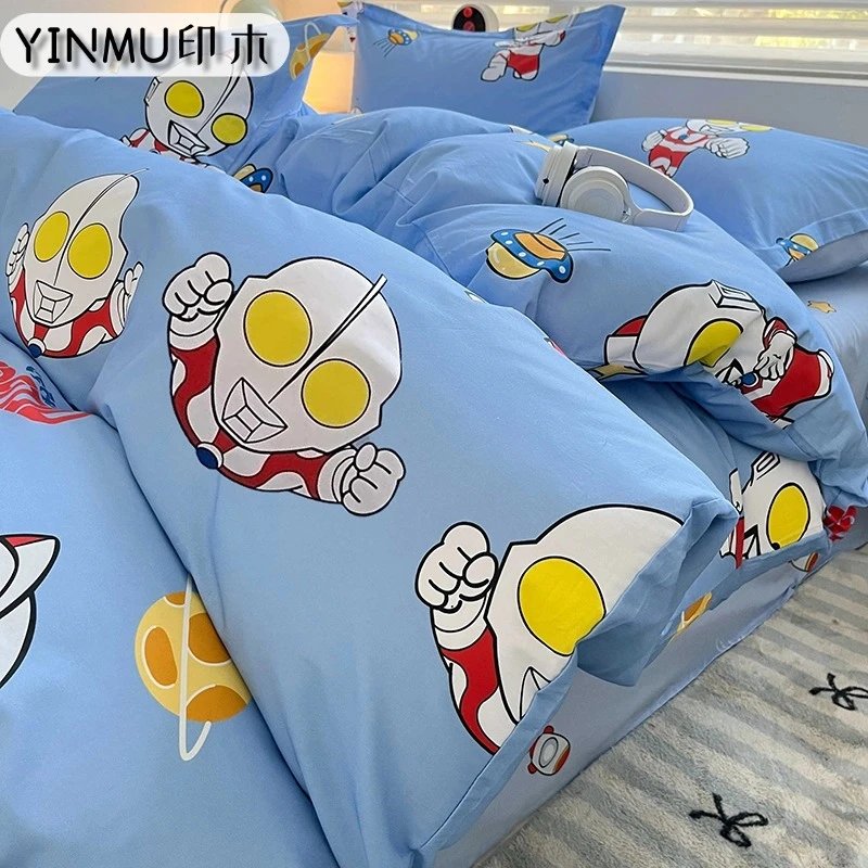 奥特曼儿童全棉床上四件套男孩子床品纯棉床单被套卡通宿舍三件套
