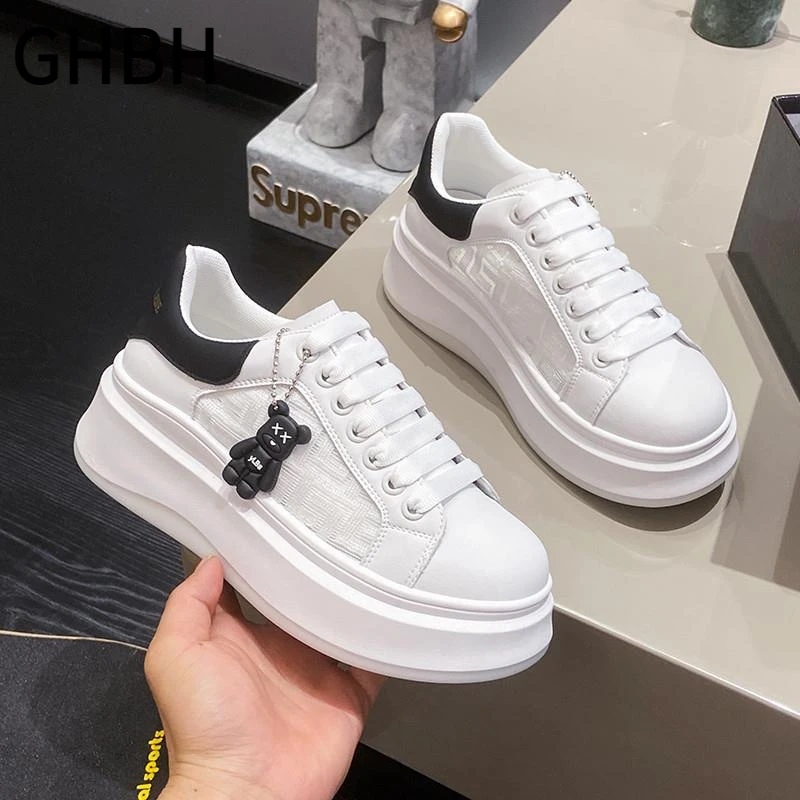 【限量款】松糕小白鞋女2025年夏季新款网面透气小个子增高休闲女鞋