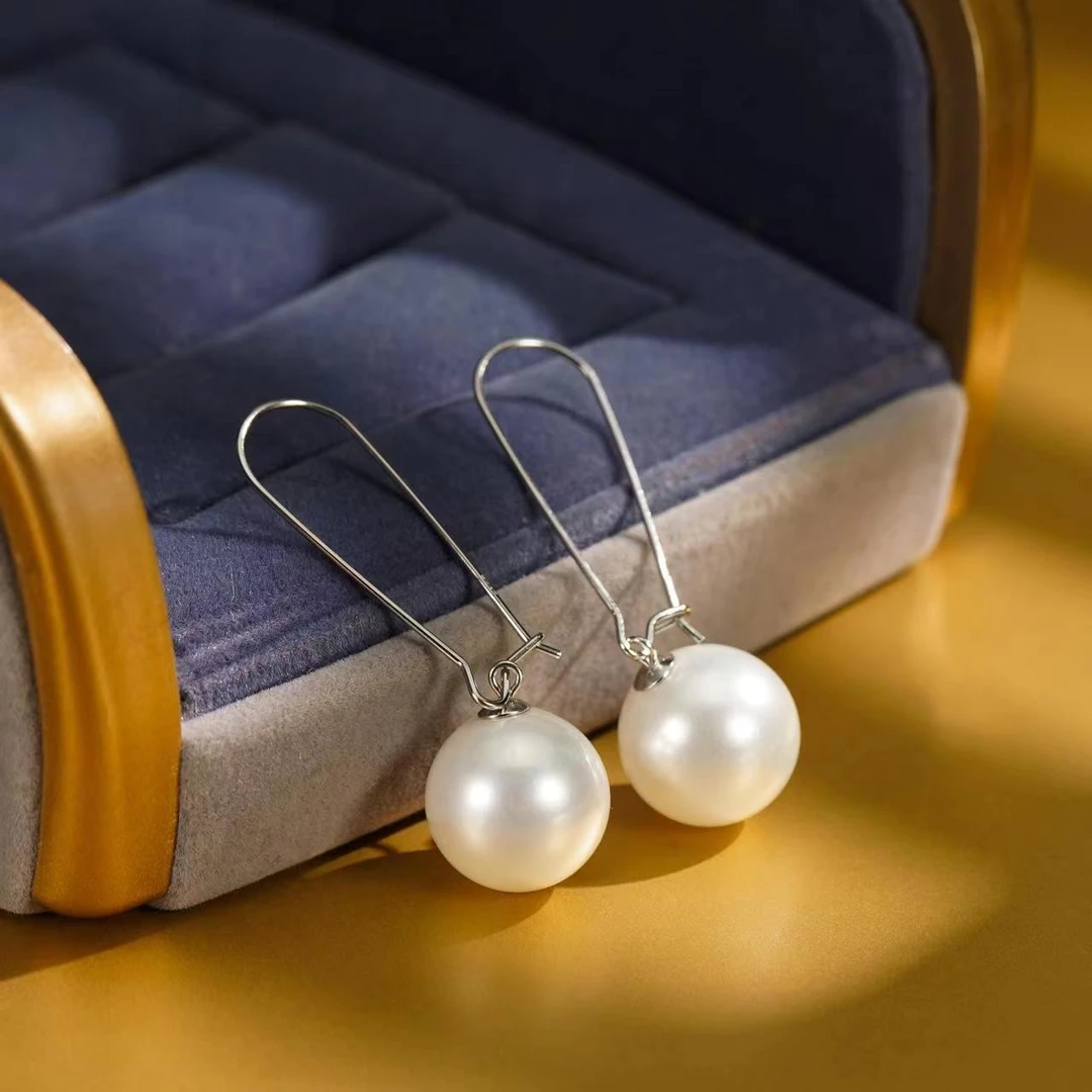 九乐 925银仿珍珠耳饰 14m贝珠长耳勾耳环可拆卸大咪面养耳洞耳扣