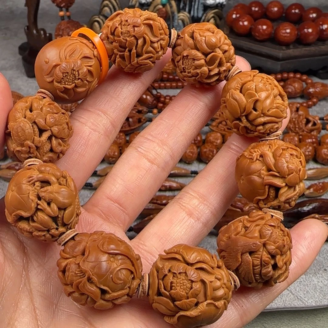 橄榄核手串/手链2.3尺寸荷花鱼手串