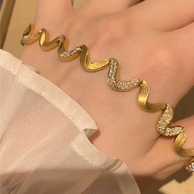 合金手链 黄色时尚小众气质网红水波纹绸缎手链【雯雯专享】HEJS360