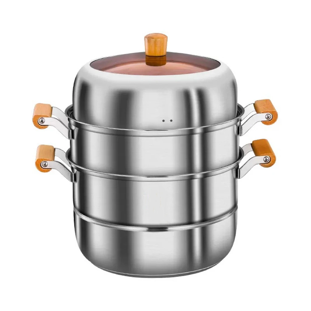 不锈钢三层加厚家用蒸笼笼屉大号蒸笼馒头蒸鱼煤气电磁炉蒸锅