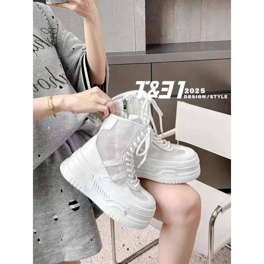 韩版厚底增高时尚夏季新款网面透气短靴208-156