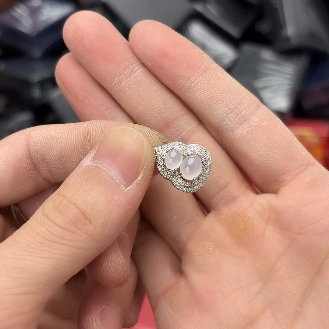 翡翠戒指银S925镀金镶嵌