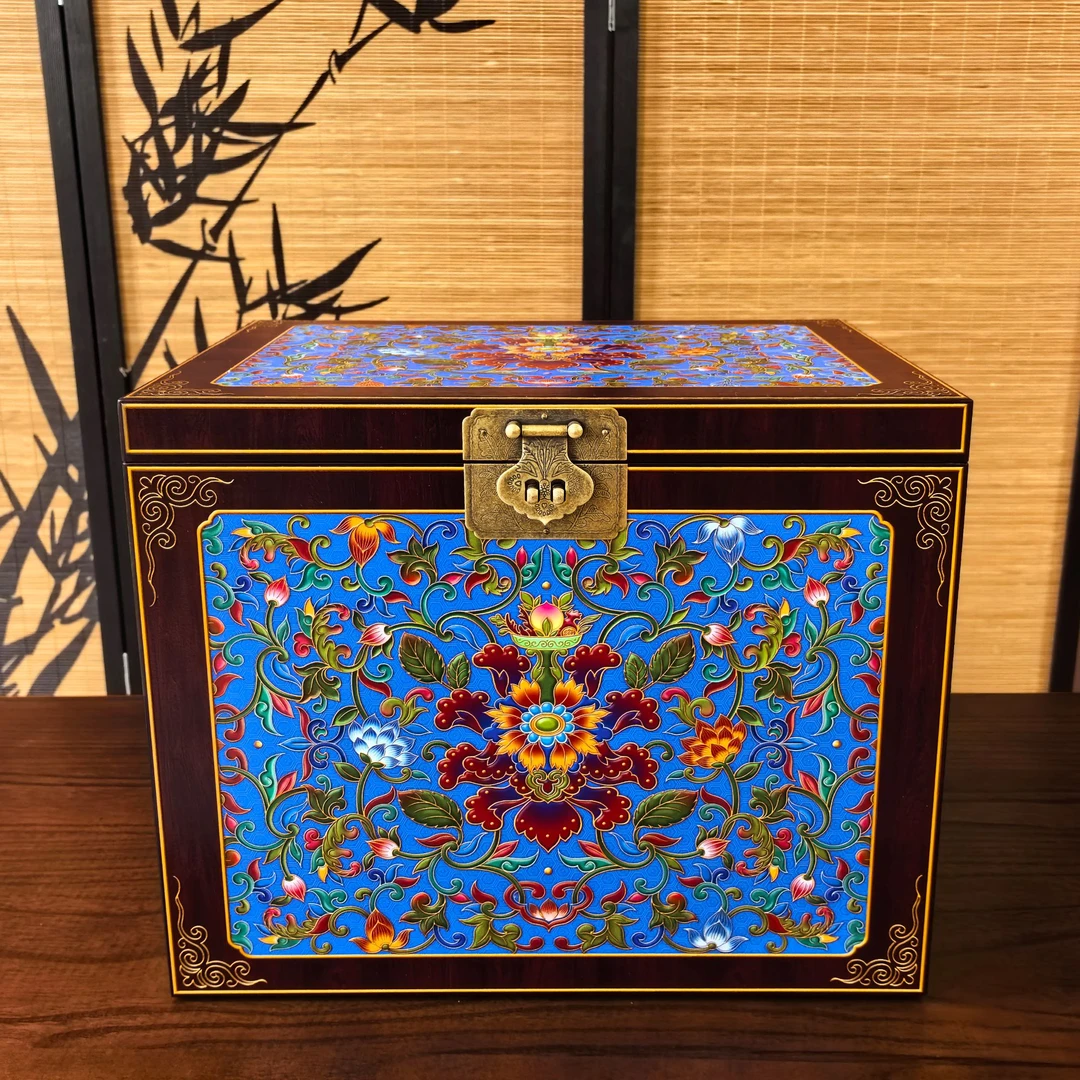 壹藏贰宝复古国风精致中式创意繁花木制手工储物藏宝箱