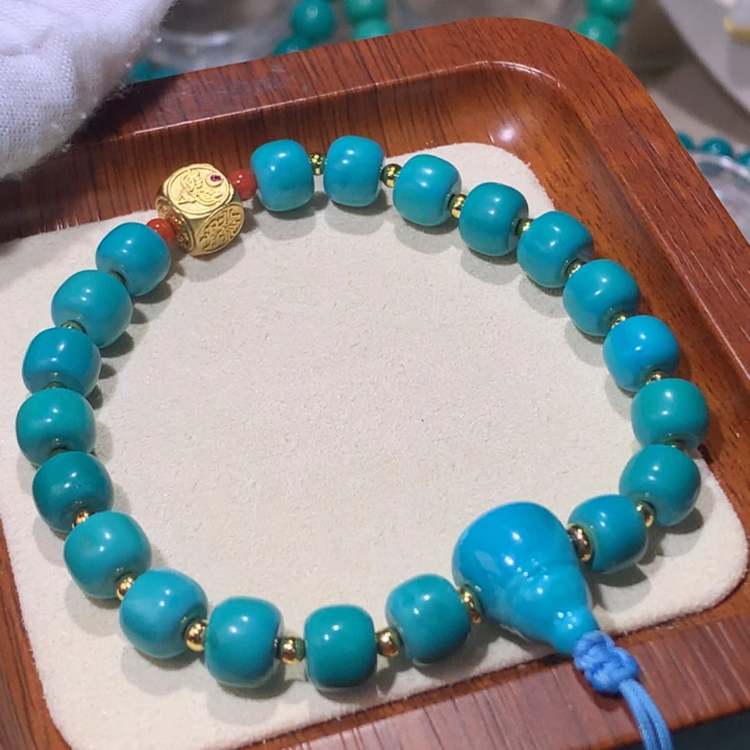 湖北十堰老矿料高瓷蓝手串8+三通款