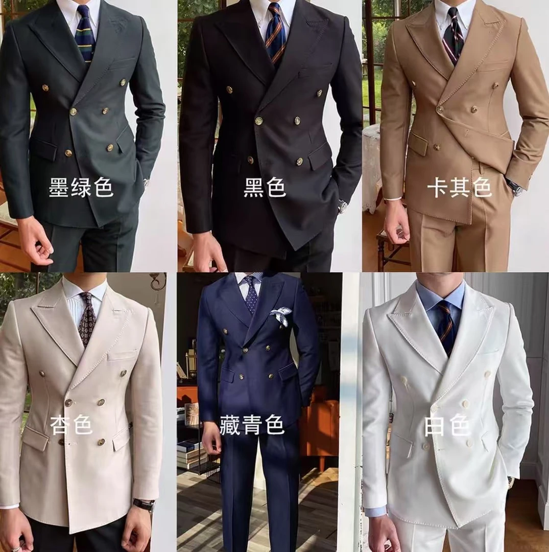 戗驳领双排扣男士商务修身休闲【西服套装】英伦风