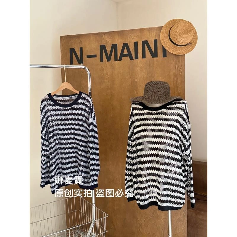 [麦霓严选]【条纹控】几何条纹针织宽松百搭上衣9655