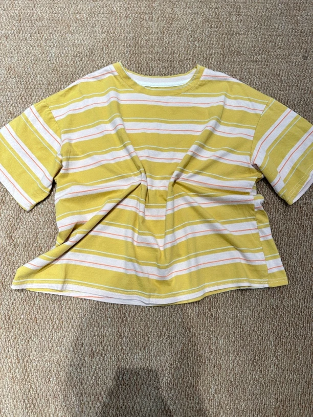 T恤圆领休闲风夏季洋气落肩袖通勤夏装短袖条纹韩版782