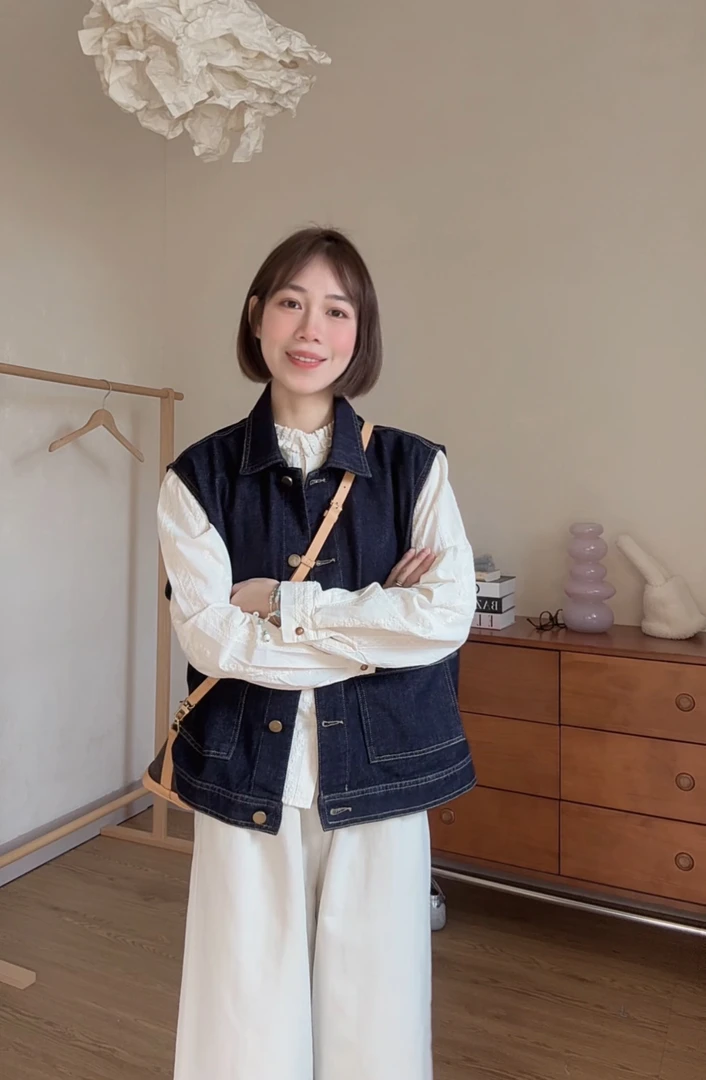 WWan  复古牛仔马甲25春季新款百搭无袖翻领无袖马甲牛仔衣