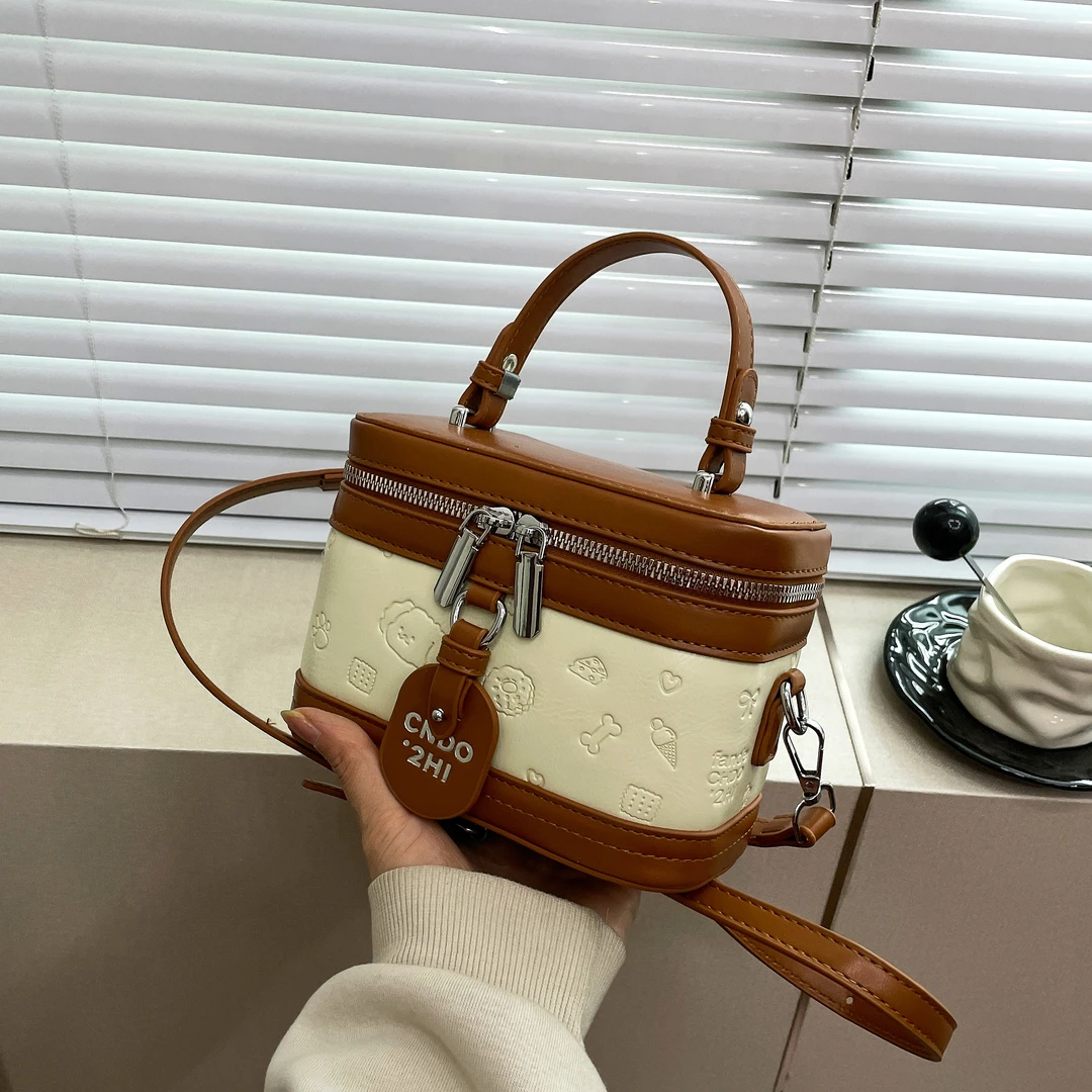 简约风压花通勤风单肩包手提款拉链暗袋日韩单