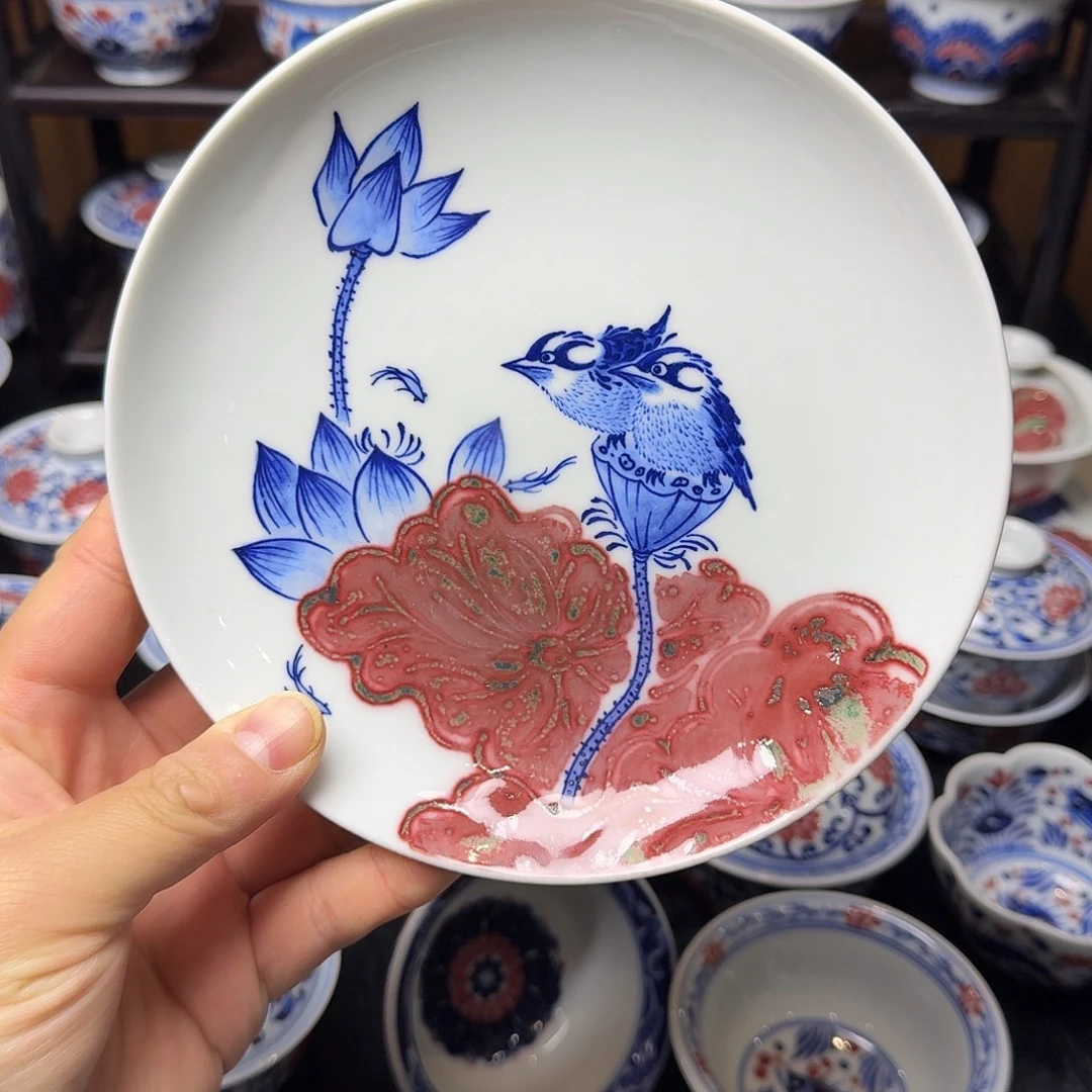 青花釉里红壶承活动款