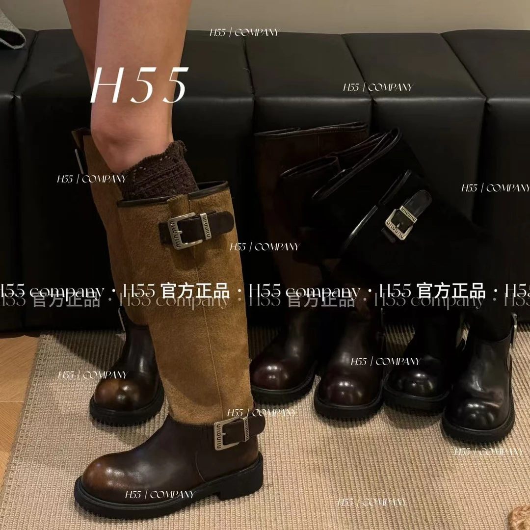 H55-乱序芬奇-废土风直筒骑士靴可调节帕带4cm45-2870【Huang】